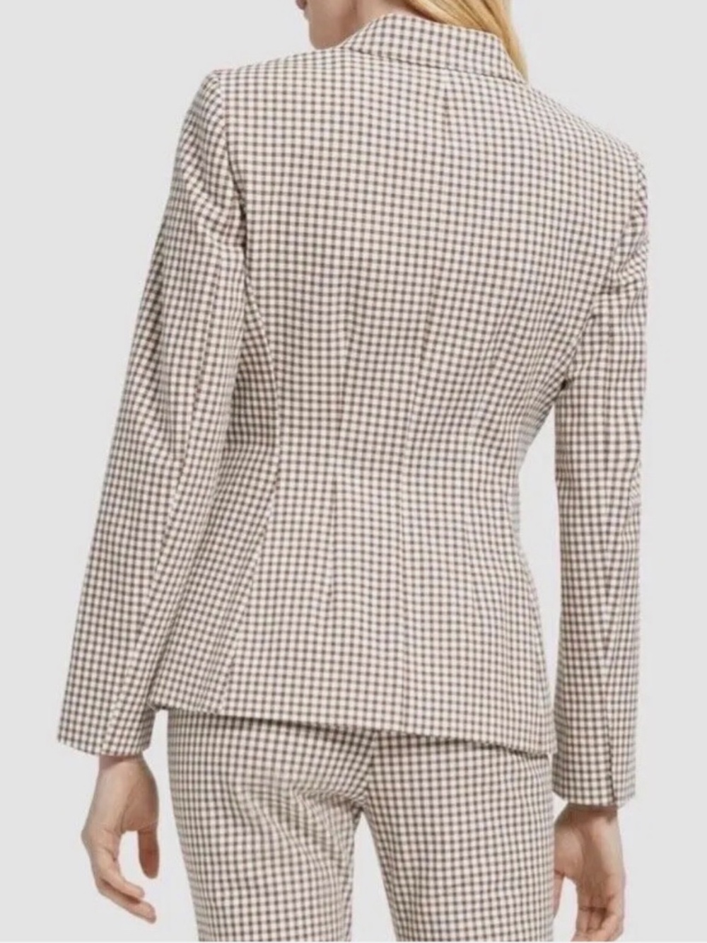 Theory Double Breasted Blazer Size 6 Ivory Grid Check Stretch - Picture 10 of 11